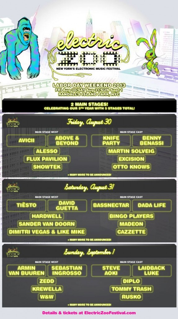 Electric Zoo 2013 Lineup Phase One
